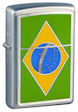 Custom Emblem Flag Of Brazil Zippo Lighter - Satin Chrome - Z1071 Zippo