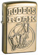Custom Emblem Rodeos Rock Zippo Lighter - Brushed Brass - Z1086 Zippo